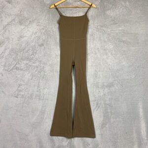 Wilfred Free Freestyle Kick Flare Jumpsuit XS Olive Brown Flare Leg Athletic